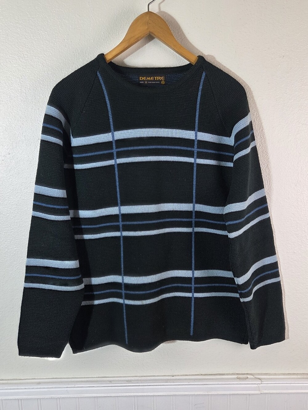 Vintage Demetre Pure Virgin Wool Ski Sweater Mens M Dark Green Blue Snow Chalet